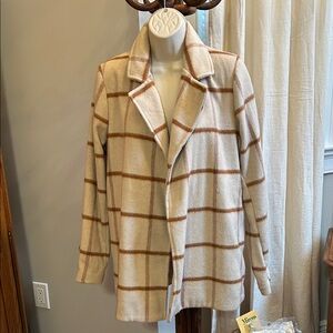 Joie Cream and Brown Plaid Trench Shacket